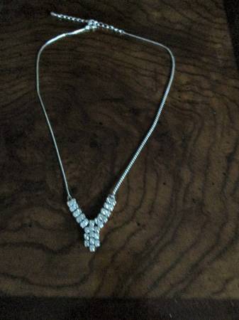 Necklace, vintage,  silver with clear stones 1