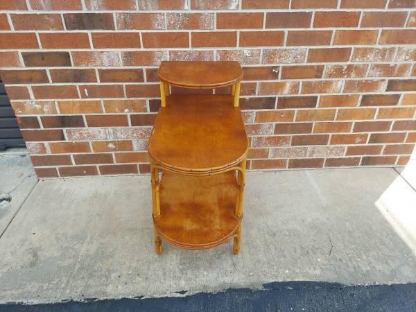 2 Tier  Rattan Side Table Paul Frankl Style. 1