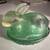 Vintage green glass bunny rabbit on basket 1 thumbnail