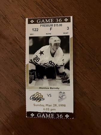 Matthew Barnaby Amerks ticket stub 1