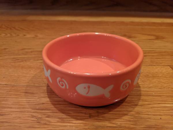 Fun Orange Ceramic Pet Food / Water Bowl w Fish & Swirls Designs!!! 1