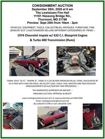 CONSIGNMENT AUCTION - September 26th, Lewistown, MD 1