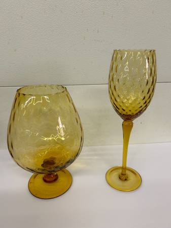 Vintage MCM Empoli Amber TALL Art Glass LONG Stem 1