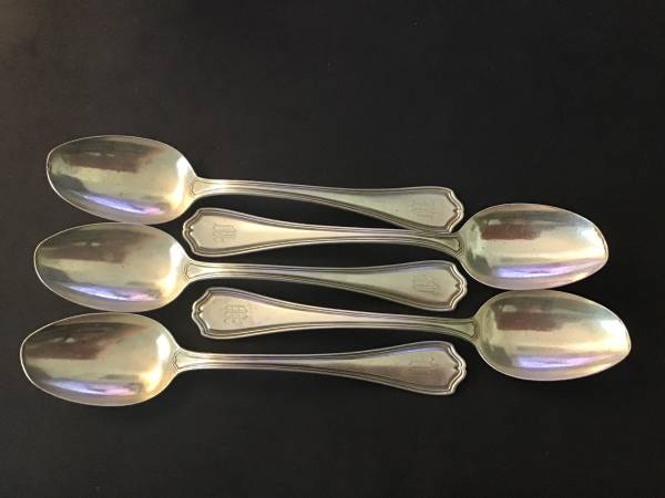 Six Sterling Silver Serving Spoons Hepplewhite Reed Barton 260g 1