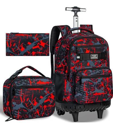 FTJCF 3Pcs Rolling Backpack for Boys, 19 Inche Adults Roller Bag with 1