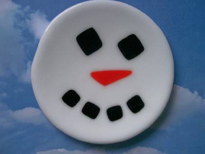 Fused Glass Frosty Snowman Plate 1