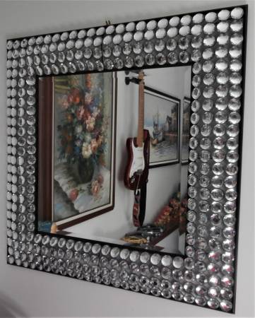 Wall-Mounted Square Metal Frame with Glass Inserts Mirror 36" x 36" 1
