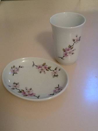 Antique; Hand-Painted: Bavarian China Cup and Matching Soap Dish 1