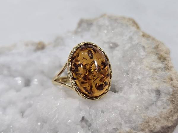 ADJUSTABLE - GOLD PLATED RING - NATURAL BALTIC AMBER 1