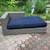 Faux wicker patio lounge chair day bed with blue cushion 1 thumbnail