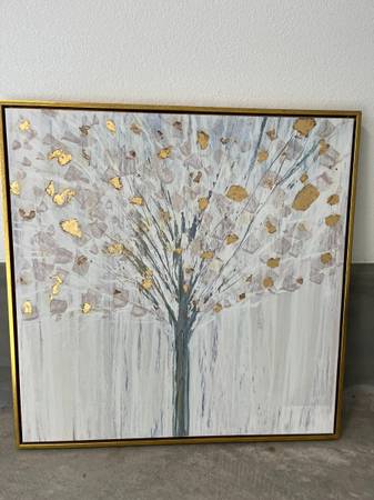 Golden Tree Print Framed Canvas Wall Art 1