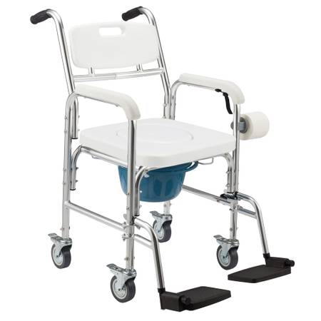 4 in 1 Bedside Commode Chair, Toilet Seat Transport Shower Wheelchair 1