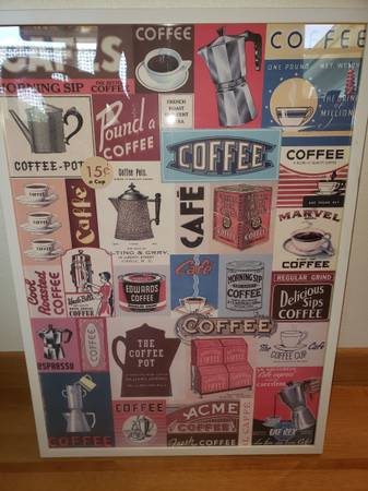 Vintage Coffees Framed Poster 29"H x 21"W Nr Mint 1