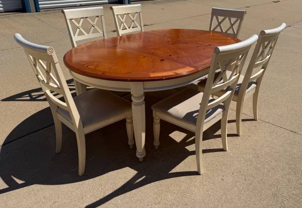 Wood Dining Table with Leaf and Six Chairs Set 1