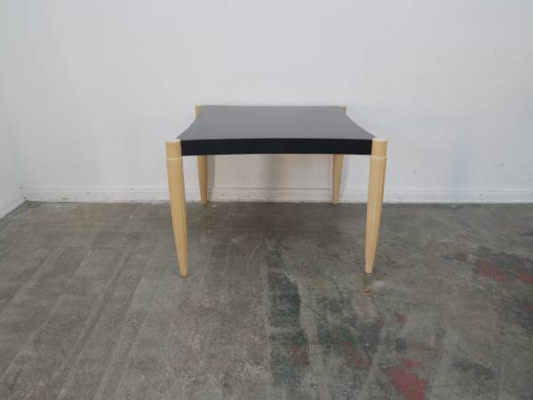 Black Leather Top Bridge Table w/ Cream Wooden Legs 1