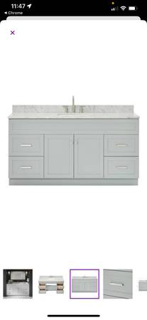 Vanity Brand New in Box Partham free standing 67”w/Carrara marble top 1
