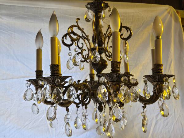 Cast Bronze and Crystal Chandelier, 8 lamps 1
