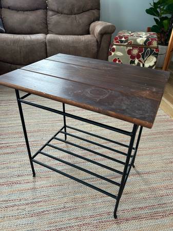 Vintage Pottery Barn Reclaimed Wood / Wrought Iron Side Table 1