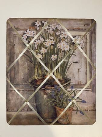 18x21” Flowers In Pot Print On Fabric Art Picture Frame Paint Painting 1