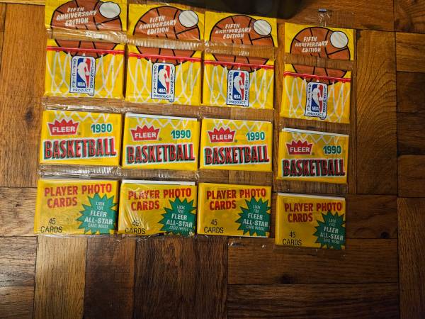 Four Fleer 1990 Basketball trading cards (unopened) 1