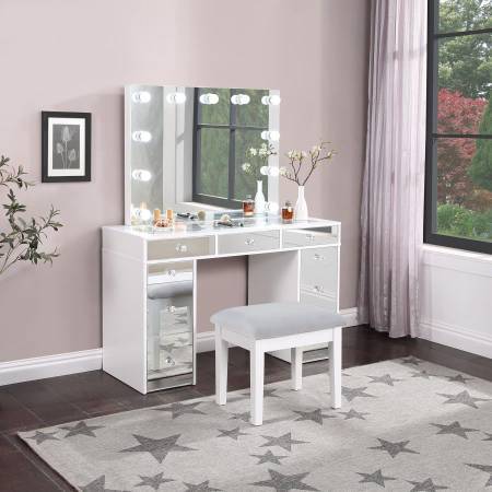 **New Vanity Table, Mirror and Stool in White Finish** 1