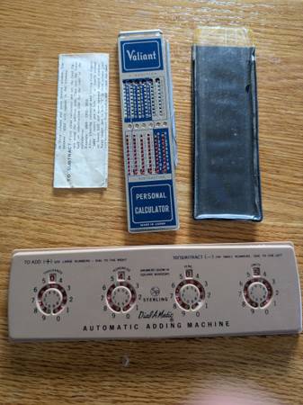 Vintage pre-computer personal calculator and sterling automatic adding machine 1