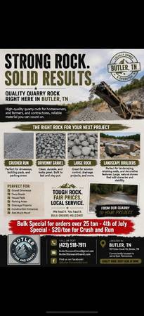 Premium Quartzite Crusher Run - Bulk Sale 25+ Tons $20/Ton - $20 (Butler)