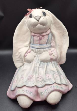 Ceramic Pastel Easter Bunny Rabbit w/ Floppy Ears & Apron 1
