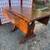 Vintage solid dark pine country farm house drop leaf trestle dining ta 3 thumbnail