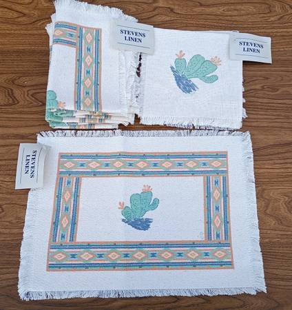 SOUTHWESTERN “STEVENS LINEN” 6 PLACEMATS & 2 NAPKINS CACTUS THEME 1