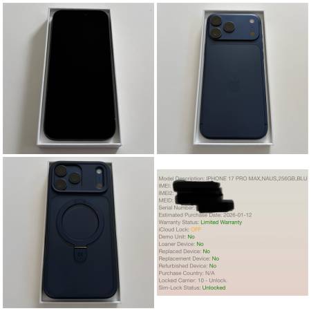 iPhone 17 Pro Max 256GB Deep Blue Unlocked for any carrier. 1