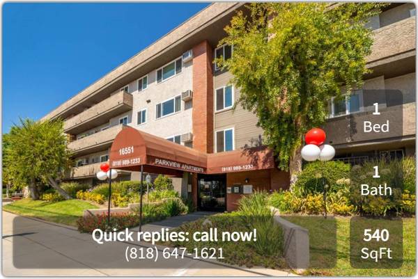 $1,784 / 1br - 540ft2 - Cómodo departamento de 1 dormitorio y 1 baño de 540 pies cuadrados para todas tus necesidades. ¡Llámanos ahora! (Lake Balboa - Van Nuys)63876484260995121