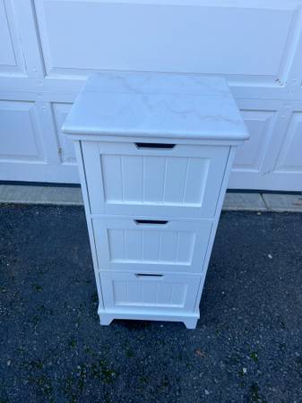 LUXE MARBLE TOP White Coastal Nightstand / Bathroom Cabinet 1
