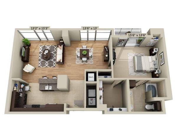 Exceptional 2x2 with Hardwood Floors  Full-Sized Washer/Dryer 1