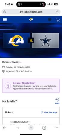 Rams vs Cowboys 2 tix, section 510 row 8 1