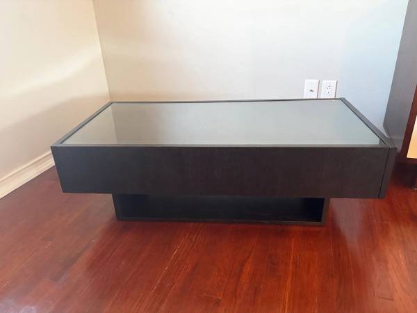 Modern Coffee Table with Glass Top + 2 Drawers - Mint Condition 1