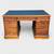 BEAUTIFUL ANTIQUE PARTNERS DESK WITH BRASS PULLS & LEATHER TOP. 1 thumbnail