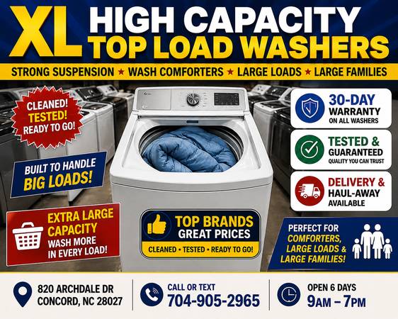 Top Load Washers - Large Capacity, Refurb Suspension - Comforter Ready 1