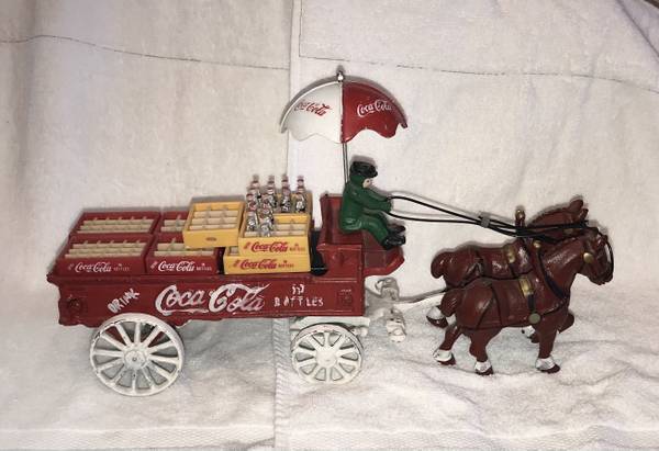 Coca Cola “Cast Iron” Wagon & Horses * Vintage 1