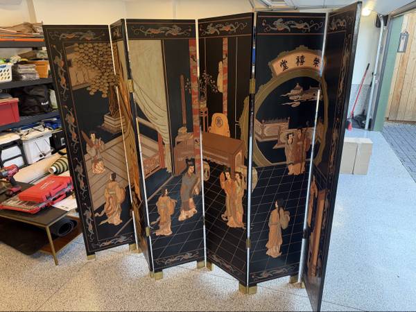 Chinese Coromandel Folding Screen - 6 Panel Black Lacquer 1