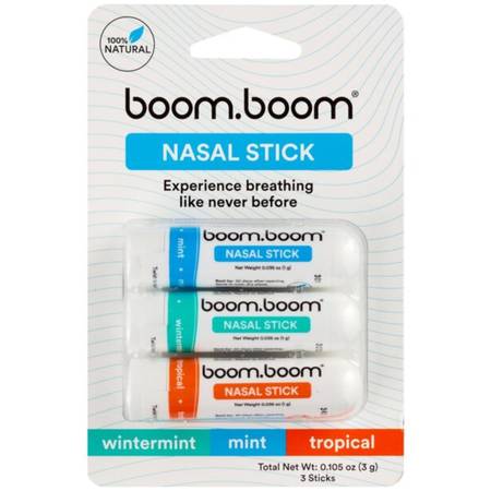 BoomBoom Nasal Stick, Essential Oils + Menthol Inhaler, Variety 3 Pack 1