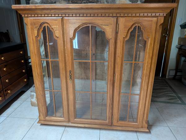 Solid Oak Display Case with Glass Shelves 1