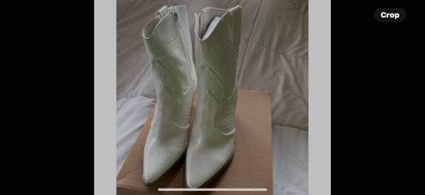 White Crocodile Embossed Mid-Calf Boots 1