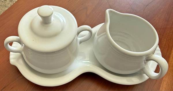 White Ceramic Sugar and Creamer Set with Tray 1