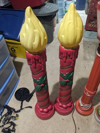 Lighted set of two blow mold Noel candles 1