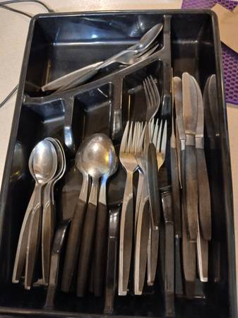 Ancient old silverware set wood and stainless construction 1