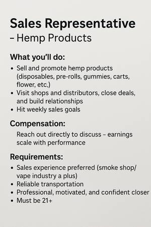 Sales Rep Needed – Hemp Products 1