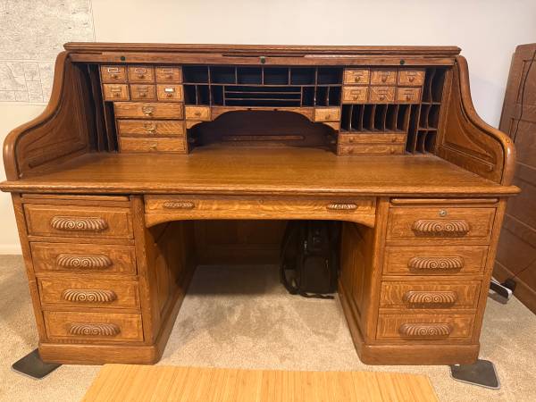 Vintage Oak Roll Top Executive Desk 1