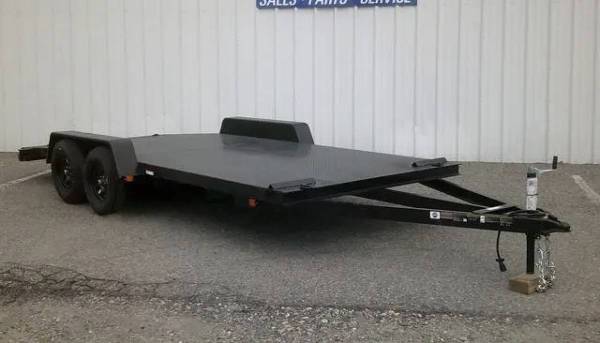 NEW 7x18 Steel Deck Open Car Hauler Trailer with Slide Out Ramps 1