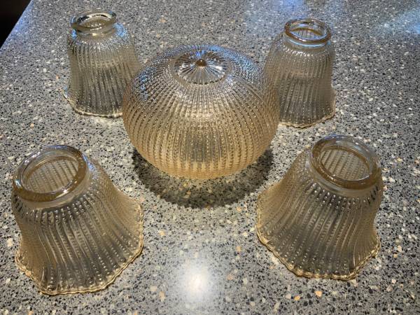 4 Amber Color Ceiling Fan Shades and 1 Center Globe 1